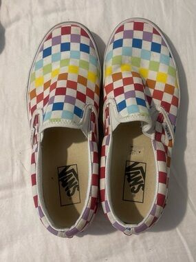 Vans Kids Rainbow Checkerboard Slip-On Sneakers - White Multicolor